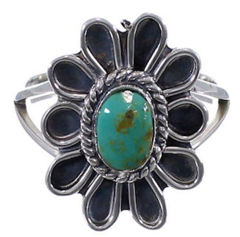 Southwest Turquoise Flower Sterling Silver Ring Size 6-3/4 VX37267